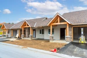 Row houses in construction in a suburban housing development