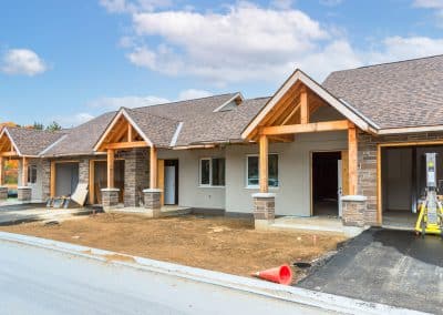 Row houses in construction in a suburban housing development