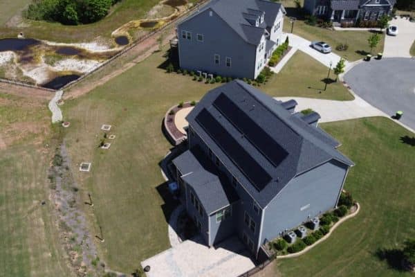 Roof with solar panels installed