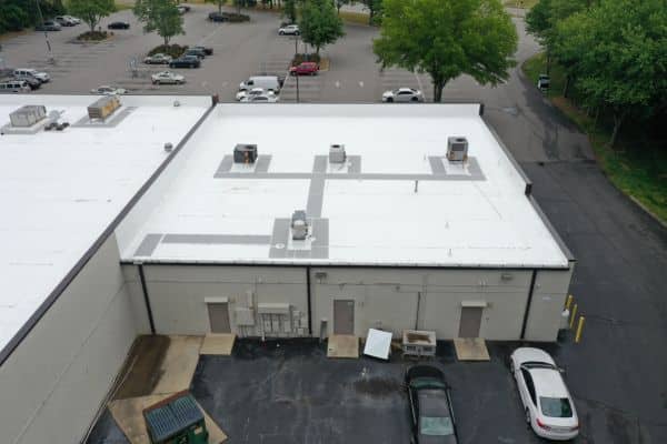 aerial view of a commercial building's roof